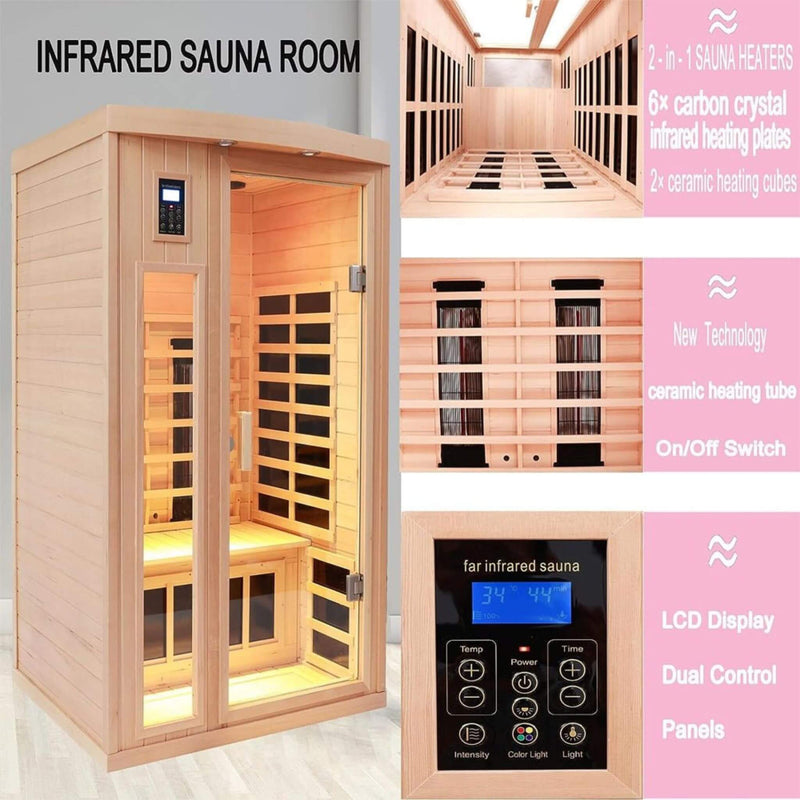 Load image into Gallery viewer, Premium 2-Person Low EMF FAR-Infrared Heat Wood Home Personal Spa Sauna With Ceramic Heaters, 1760W (SAK25714)