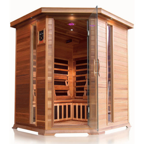 Load image into Gallery viewer, Bristol Bay 4-Person Indoor Infrared Corner Cedar Sauna