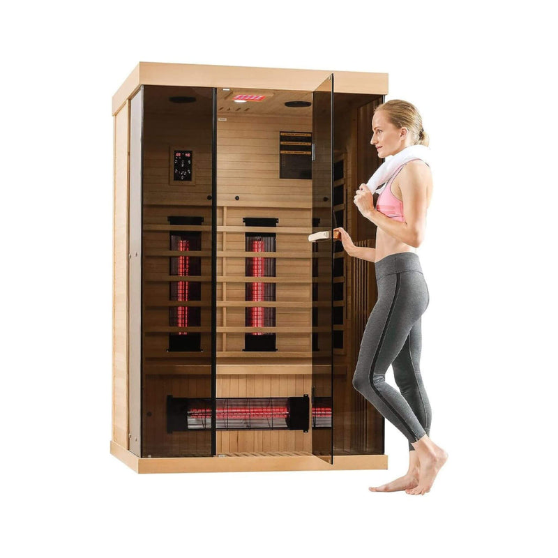 Load image into Gallery viewer, Luxury 2-Person Low EMF FAR Infrared Heat Wood Home Personal Spa Sauna W/ Panoramic Tempered Glass, 2000W