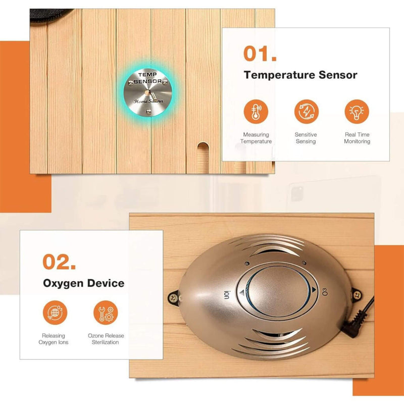 Load image into Gallery viewer, Luxury 2-Person Low EMF FAR Infrared Heat Wood Home Personal Spa Sauna W/ Panoramic Tempered Glass, 2000W