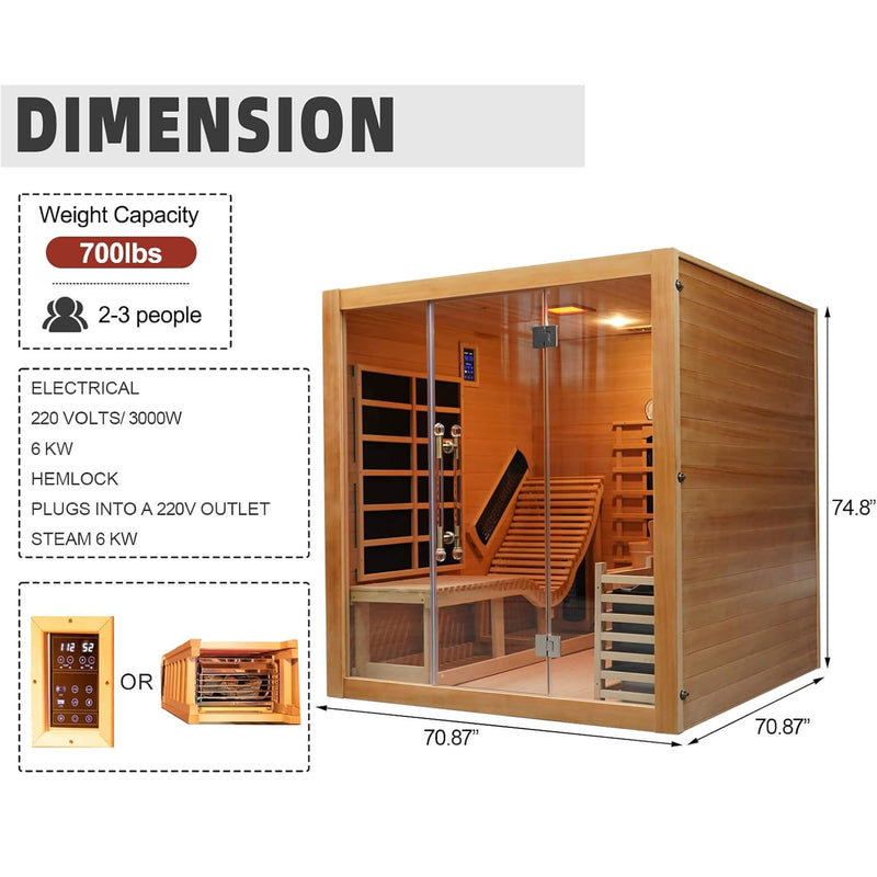 Load image into Gallery viewer, 3-Person Indoor Hybrid Sauna Room With Built-In Lounge Chair