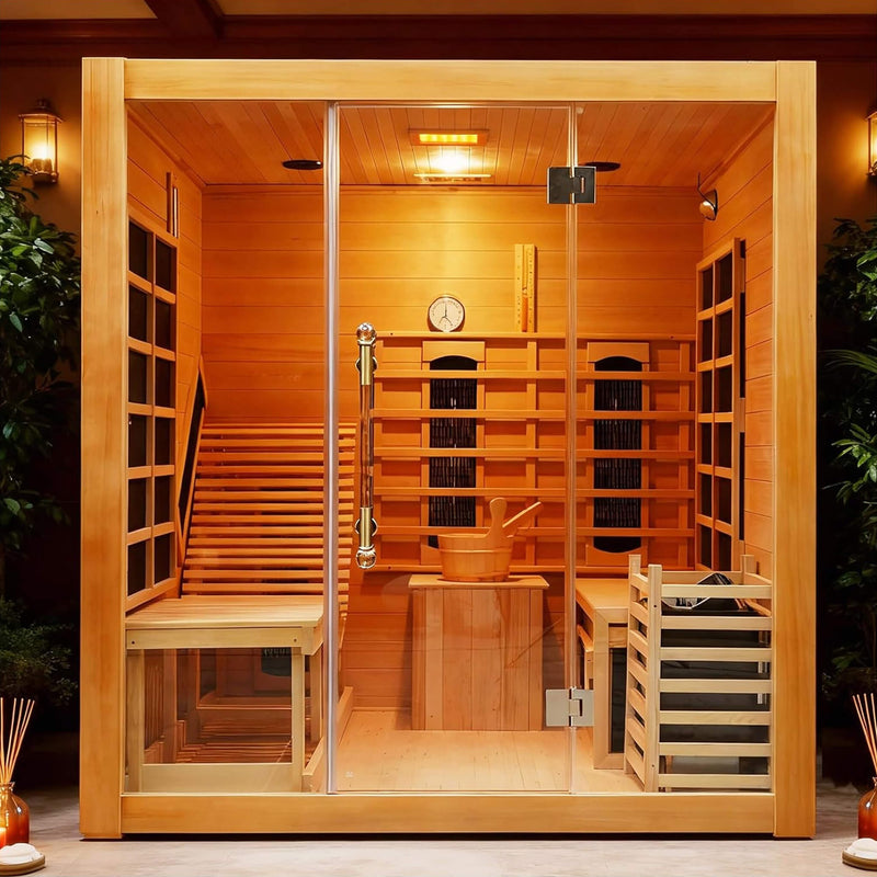 Load image into Gallery viewer, 3-Person Indoor Hybrid Sauna Room With Built-In Lounge Chair