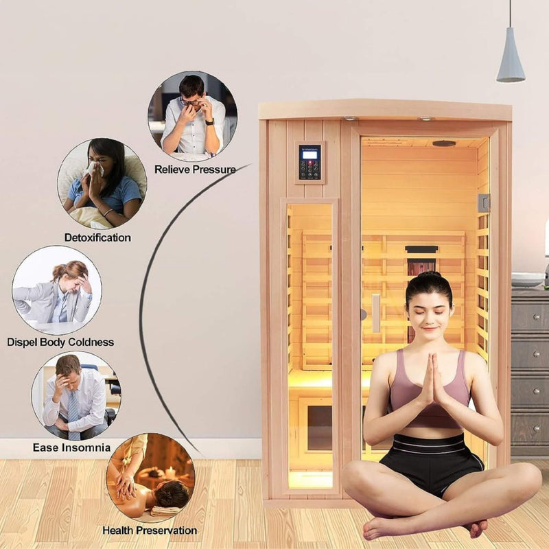 Load image into Gallery viewer, Premium 2-Person Low EMF FAR-Infrared Heat Wood Home Personal Spa Sauna With Ceramic Heaters, 1760W (SAK25714)
