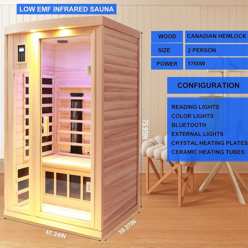 Load image into Gallery viewer, Premium 2-Person Low EMF FAR-Infrared Heat Wood Home Personal Spa Sauna With Ceramic Heaters, 1760W (SAK25714)
