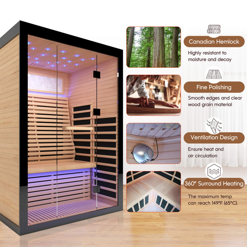 Load image into Gallery viewer, Thermora Luxury 2-Person Canadian Hemlock Wood Far Infrared Home Sauna
