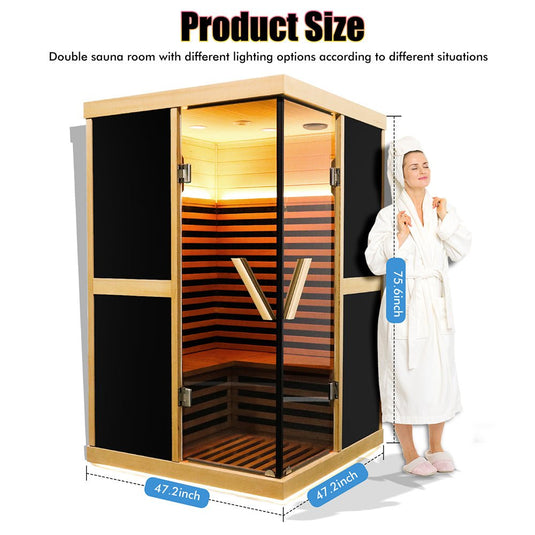 Thermora Premium Large 2-Person V-Shaped FAR Infrared Sauna Room With Double Glass Doors 1980W (SAK96413)