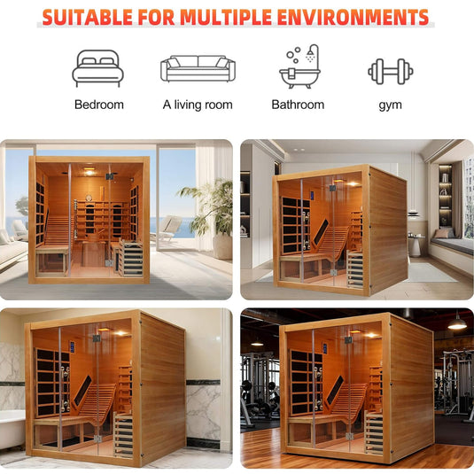 3-Person Indoor Hybrid Sauna Room With Built-In Lounge Chair